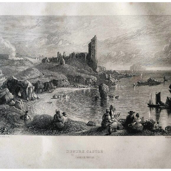 1844 Dunure Castle Engraving Victorian Scotland Carrick Shore Picnics DWSS19 - Picture 1 of 2
